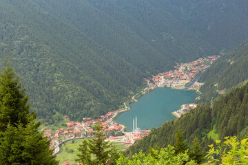Fototapeta na wymiar Mountain village of Uzungol in Trabzon, Turkey. (Long Lake)