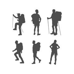 set of hiker vector silhouette