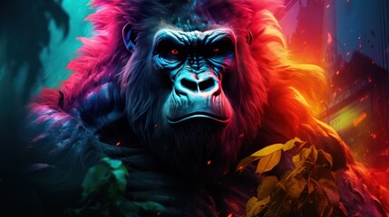 Illustration of Gorilla in Neon Colors Scheme