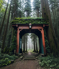 Gate between north and south, gate in the jungle, fantasy world's gate, generative ai