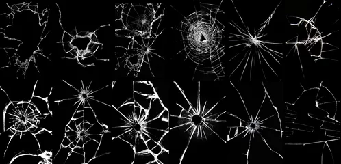 Fotobehang Set of broken glass texture on a black background. A large collection for use in design. © malshak_off