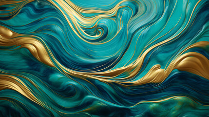 Luxury abstract fluid art painting in alcohol ink technique, mixture of bright colors and gold paints. Imitation of marble stone cut, glowing golden veins. Tender dreamy design. Generative AI. - obrazy, fototapety, plakaty