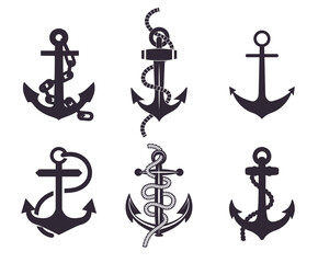 A set of different anchors with a rope