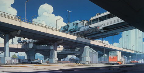 Fototapeta premium Skybound Journeys: Anime-style Scene of Airport Adventure, Generative AI