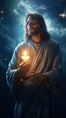 Jesus Holding a Candle - obrazy, fototapety, plakaty