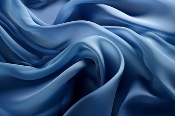 Fototapeta premium An abstract blue background features layers of folded silk drapery, creating a mesmerizing, elegant wallpaper ideal for the fashion industry