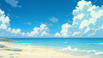 Obraz premium Paradise Cove: Anime-style Scene of a Sun-Kissed Paradise, Generative AI