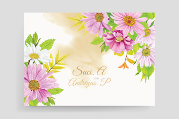 daisy with pink color and soft leaves card set