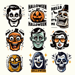 Halloween element collection, Vintage 50s cartoon Illustration