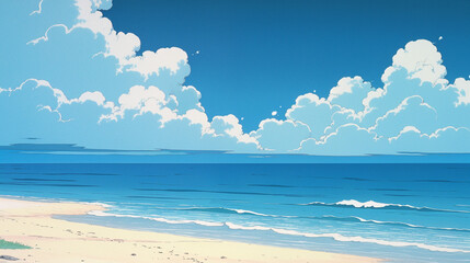Ocean Oasis: Anime-style Illustration of a Sun-Kissed Getaway, Generative AI