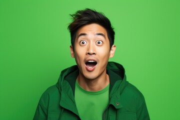 Asian man surprised shocked face portrait
