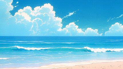 Obraz premium Golden Coastline: Anime-style Illustration of a Sunny Shore, Generative AI