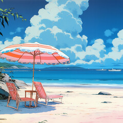 Coastal Oasis: Anime-style Illustration of a Tropical Haven, Generative AI