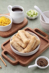 Pempek, mpek-mpek and also known as colloquially as empek-empek is a savoury Indonesian fishcake delicacy, made of fish and tapioca, from Palembang, South Sumatera, Indonesia. 