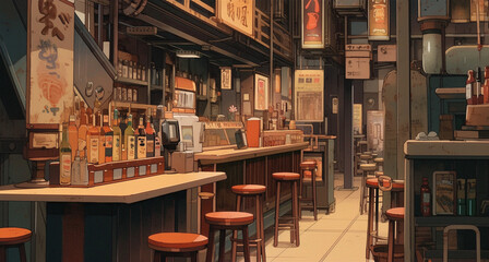 Izakaya Intrigue: Anime-style Illustration of Nighttime Antics, Generative AI - obrazy, fototapety, plakaty