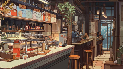 Izakaya Illumination: Anime-style Illustration of Nightlife Joy, Generative AI - obrazy, fototapety, plakaty