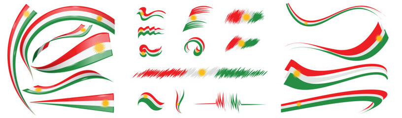 kurdistan flag set elements, vector illustration on a white background