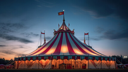 Circus tent, carnival tent at the amusement park. Generative Ai