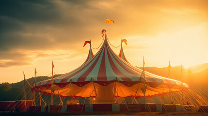 Circus tent, carnival tent at the amusement park. Generative Ai