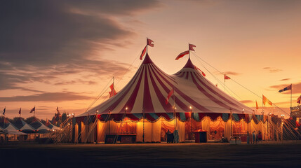 Circus tent, carnival tent at the amusement park. Generative Ai