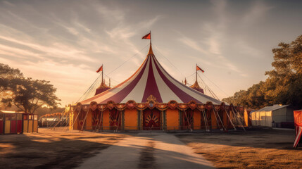 Circus tent, carnival tent at the amusement park. Generative Ai - obrazy, fototapety, plakaty