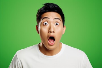 Asian man surprised shocked face portrait