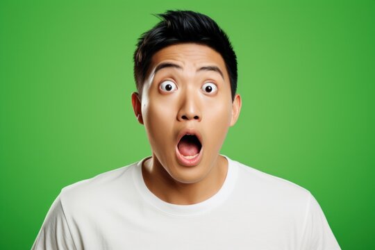 Asian man surprised shocked face portrait