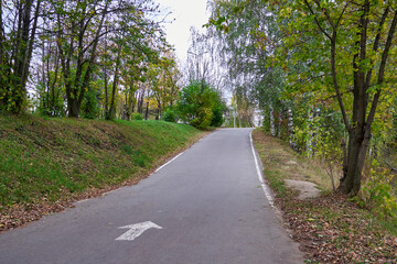 Bicycle path in empty autumn city park