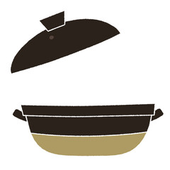 蓋の開いた土鍋の手描き風ベクターイラスト