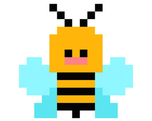 Bee pixel art drawing on white background.