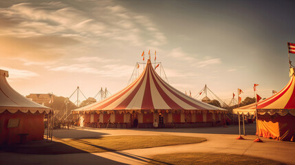 Fototapeta na wymiar Circus tent, carnival tent at the amusement park. Generative Ai