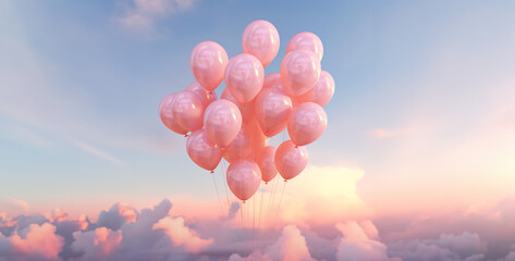 Obraz premium realistic 10 pink plastic balloons in the sky
