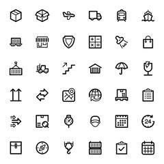 Set of line icons related to supply chain Collections of icons representing shipping, logistics, customer service, refunds and more.