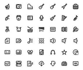 Simple Set of Music Vector Line Icons with Editable Vector