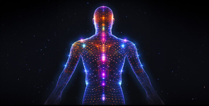 Digital illustration of the chakras and energy points on backbone