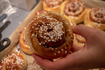Kanelbullar, swedish cinnamon buns. Baking homemade Cinnamon buns for October 4, Swedish Cinnamon bun day.