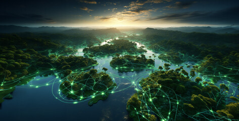 Fototapeta premium Natural photorealistic scene of the Amazon where all technology forest