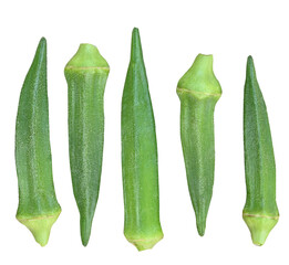 fresh green okra on white backgroud top view on transparent.