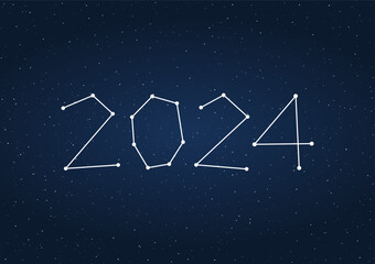 Happy New Year 2024 with stars texture on dark sky background - 658682317