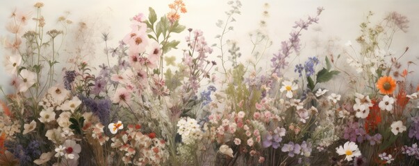 Assortment of colorful wildflowers, textured background