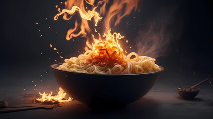 noodle in a bowl on fire, generative ai art