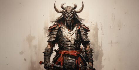 A samurai warrior with silver armor   - Powered by Adobe