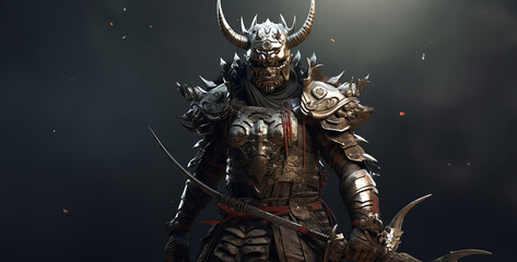 A samurai warrior with silver armor  
