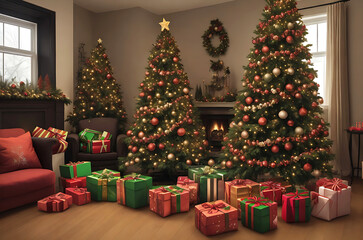 Christmas Tree with Red Gift Box,generated ai