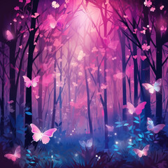  Butterfly silhouettes in a fairy forest sparkles
