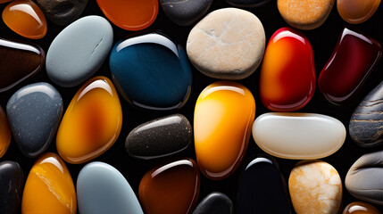 Beautiful and colorful almost round shape stone illustration. The stone is shiny and seems to be wet.