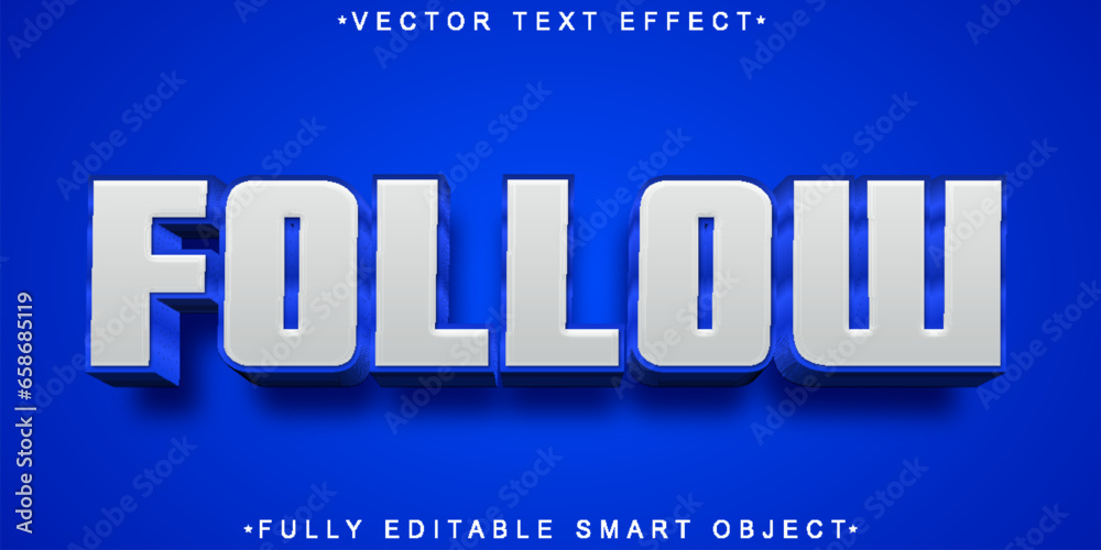 Poster blue follow vector fully editable smart object text effect