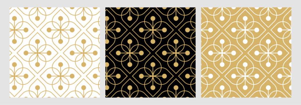 Luxury gold background pattern seamless geometric line floral circle abstract design vector set. Premium Christmas collection.	