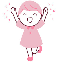 バンザイする元気な笑顔の女の子