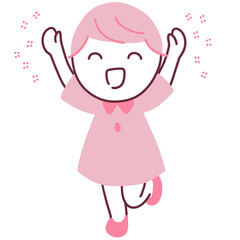 バンザイする元気な笑顔の女の子